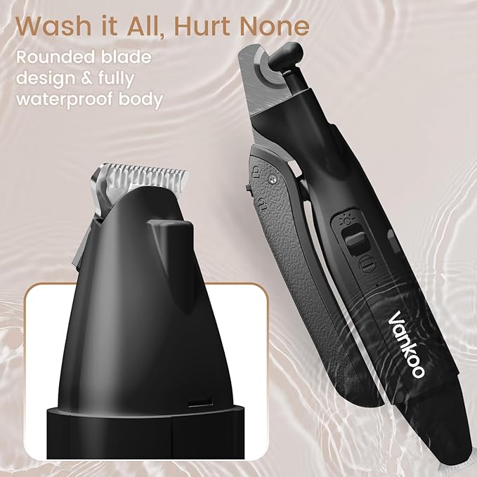 2 in 1 Dog Nail Clippers & Trimmers with LED Lights, Splash Guard - Pet Hair Trimmer for Around Paws, Ear, Eye,Face, Rump Rechargeable & IPX7 Waterproof Grooming Supplies for Cats, Dogs
