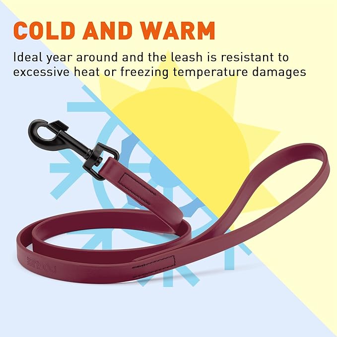 Dogline Biothane Waterproof Dog Leash Strong Coated Nylon Webbing with Black Hardware Odor-Proof Easy to Clean High Performance for Small or Large Dogs Made in USA 4 or 6 ft Lead, Merlot Burgundy
