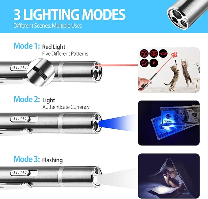 Laser Pointer Cat Toy, Interactive Toy with Red Dot LED Light Pointer, Long Range 3 Modes Projection Playpen for Kitten Interaction,USB Recharge Pointer (1 pcs)