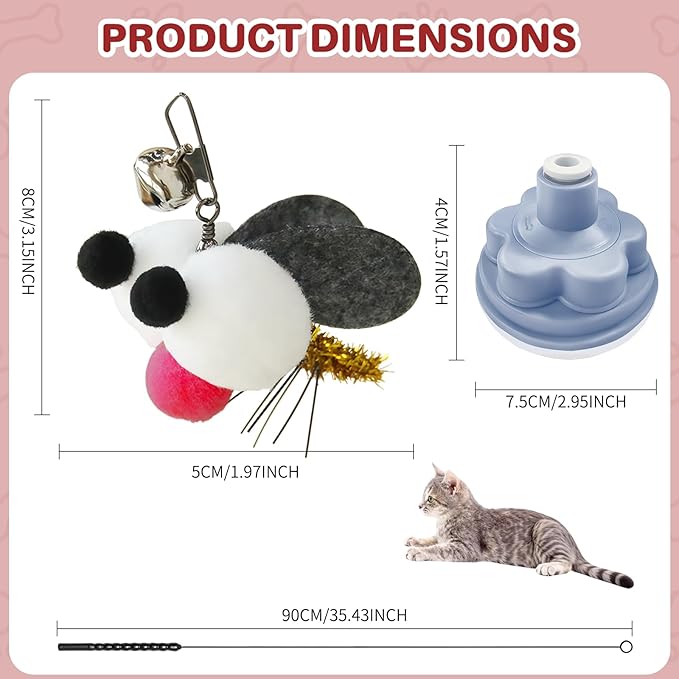 Walfront Cat Toy Wand – Interactive Bug Eye Toy with Bell, Durable Flexible Steel Rod, Blue Suction-Cup Replacement Head, Indoor Exercise & Fun for Kittens & Cats Keeps Pets Active and Stimulated