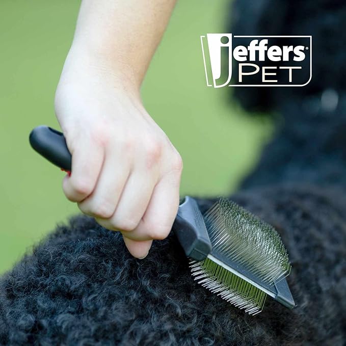 Jeffers Pet Double Sided Grooming Slicker Brush for Dogs, Cats, Puppies – Flexible Head with Stainless Steel Pins – Detangler Tool for Mats, Loose Fur, Shedding – Home or Professional Use - Large