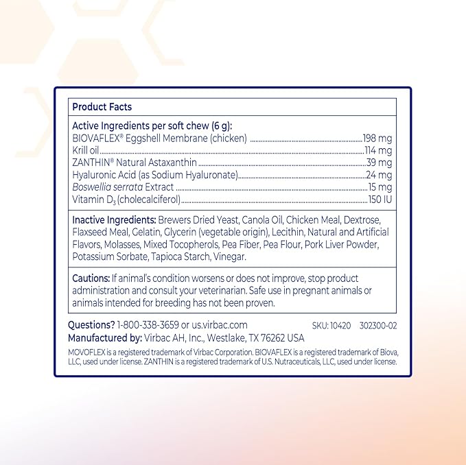 MOVOFLEX Advanced Soft Chews Hip Joint Support Supplement for Large Dogs 60 Count by Virbac