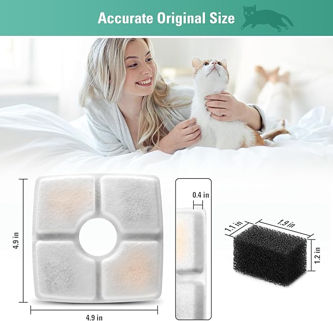 12 Pack Replacement Filters & Pre-filter Sponges for 84oz/2.5L Automatic Pet Fountain, BFLICROY Cat Water Fountain Filter, Triple Filtration Pet Fountain Replacement Filters