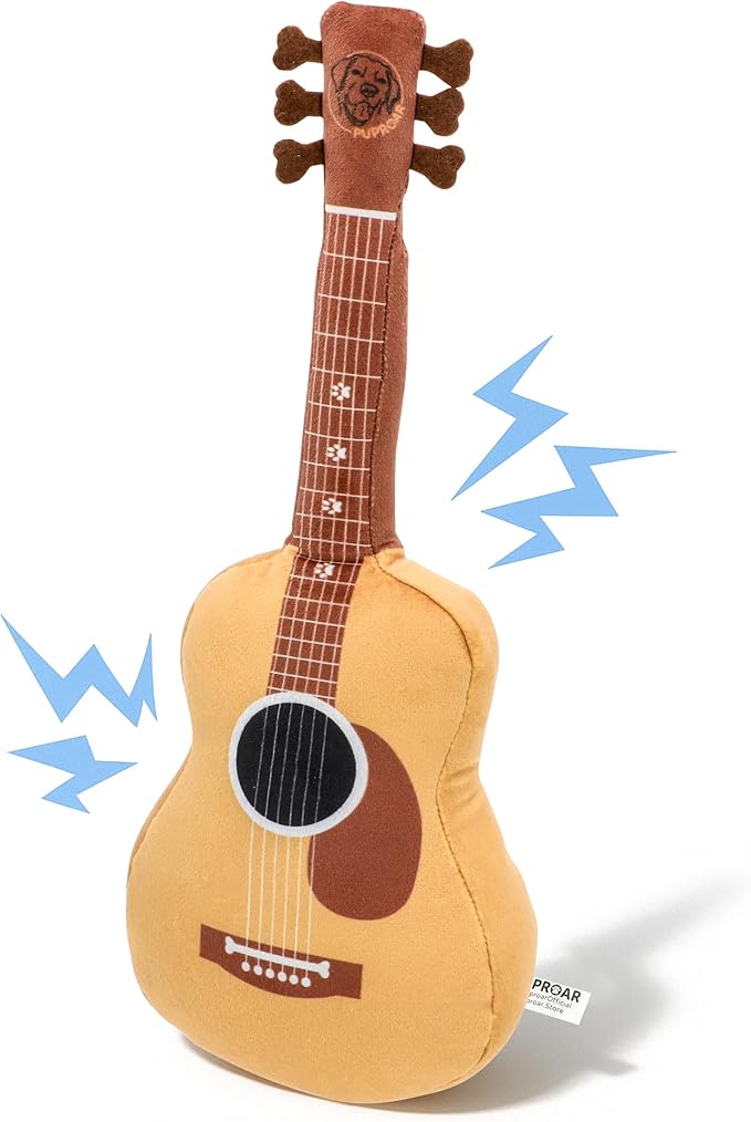 Acoustic Guitar Dog Toy – Christmas & Birthday Dog Gift, Interactive Squeaker & Crinkle, Plush & Cute, Fun Puppy Stocking Stuffer