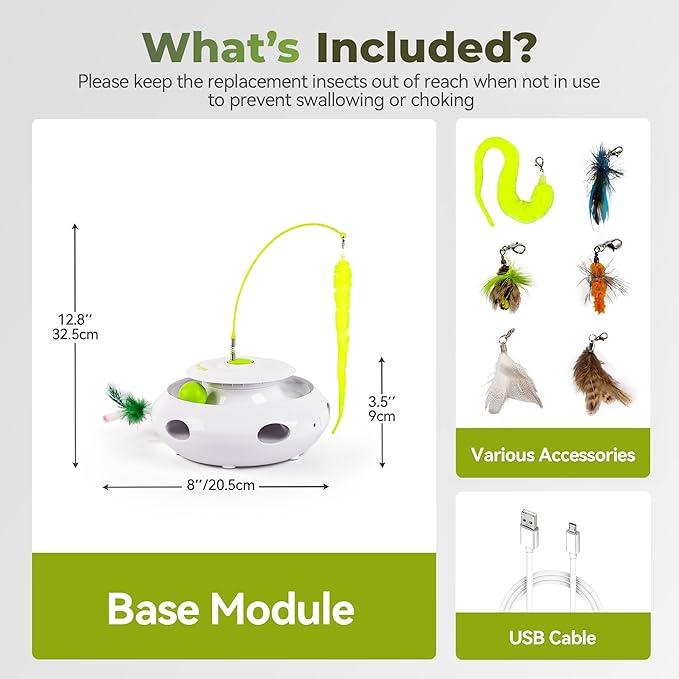 ALL FOR PAWS 3 in 1 Interactive Flutter Bug Cat Toy with Rolling Balls, Whack-a-Mole Feather Toy Automatic Kitten Spinner Toys, Mental Stimulation for Indoor Cats,Includes 6 Teaser Refills