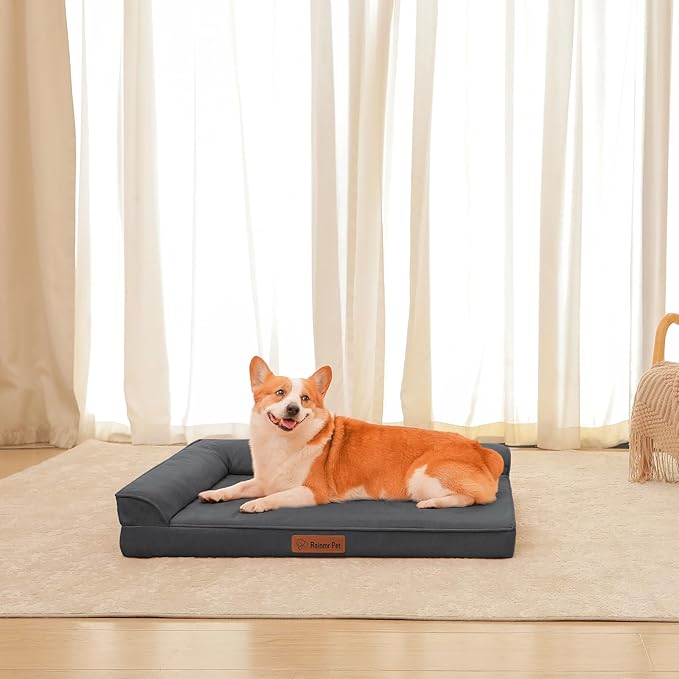 Orthopedic Dog Bed Medium Size Dog, Memory Foam Dogs Bed for Medium Dogs, Washable and Removable Microsuede Cover, Waterproof Liner, Non-Skid Bottom, 35x23x6 Inches, Dark Grey