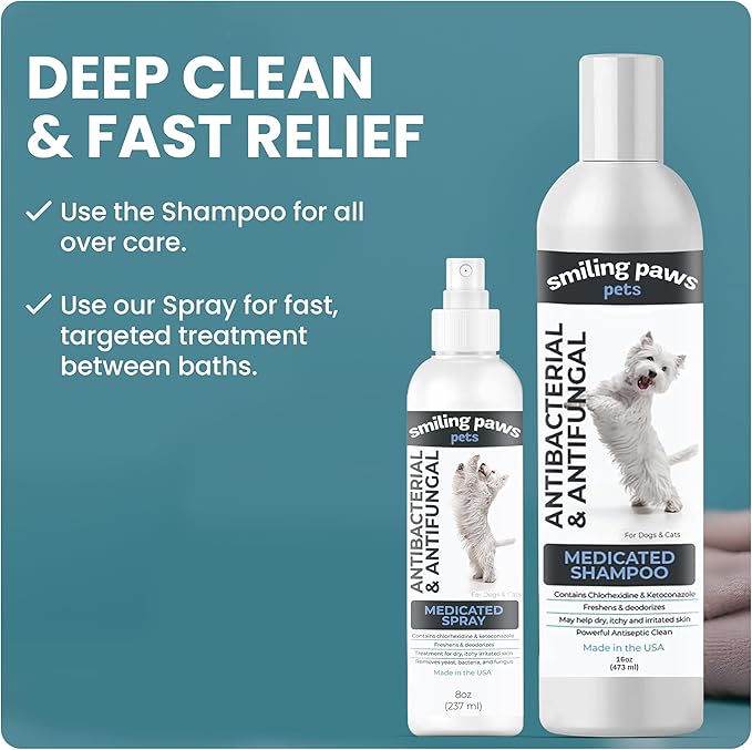 Smiling Paws Pets Advanced Chlorhexidine & Ketoconazole Spray for Cats & Dogs Spray 8oz