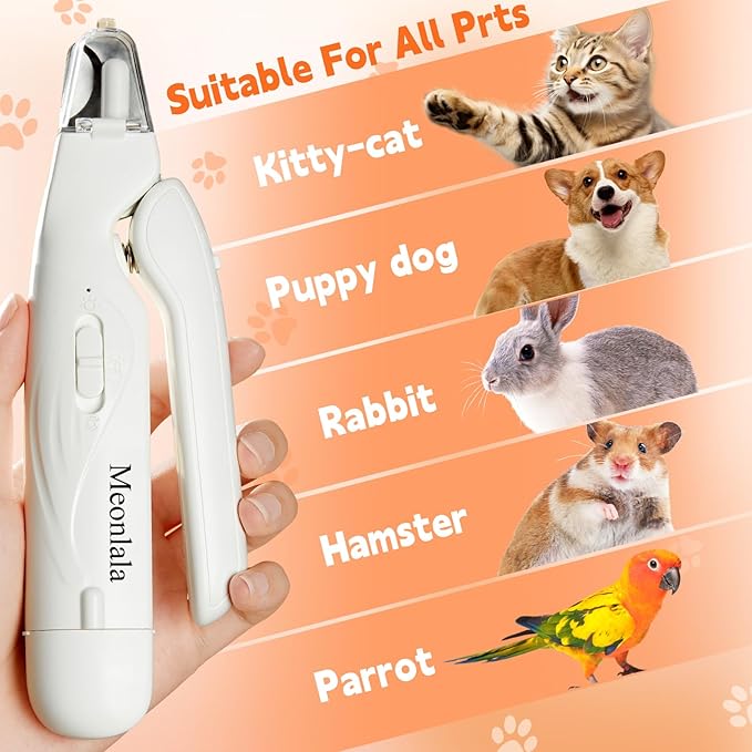 2-in-1 Dog Nail Clippers & Dog Nail Grinder with 2 LED Lights, Ultra-Quiet, USB Rechargeable, Multiple Grinding Methods, and Splash Guard for Small, Medium, and Large Dogs & Cats (White)