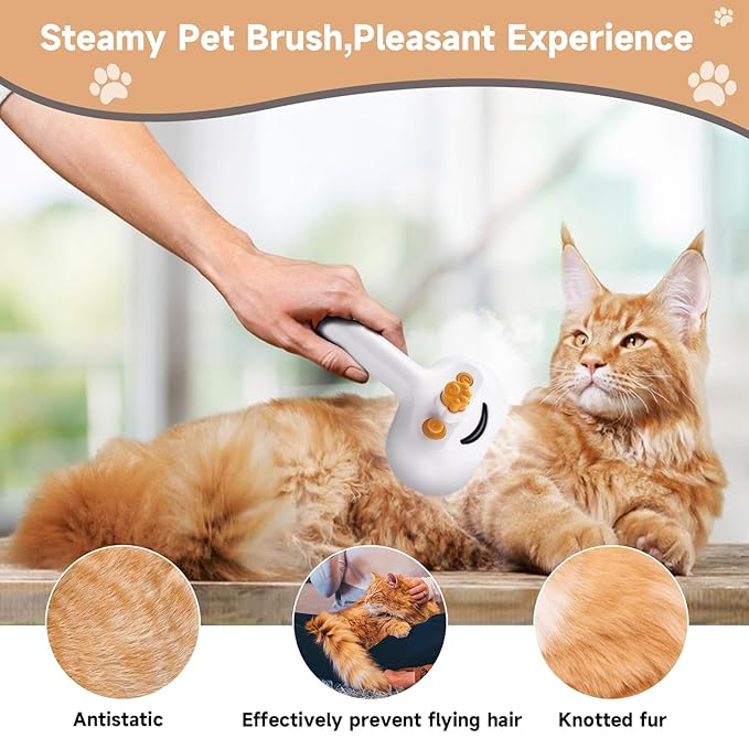 Pet Steam Brush Dog Cat Grooming Comb Shedding, Floating Hair, Smooth & Detangling, Gentle Cool Mist Softens Hair Reduces Static Helps Pets Who Dislike Bathing,Includes Shampoo and paw cleaning foam