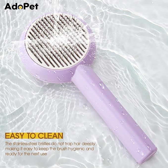 Self-Cleaning Pet Grooming Brush Soft Silicone Bristles, Flower Design for Cats and Dogs – Easy to Use & Gentle Care (Purple)