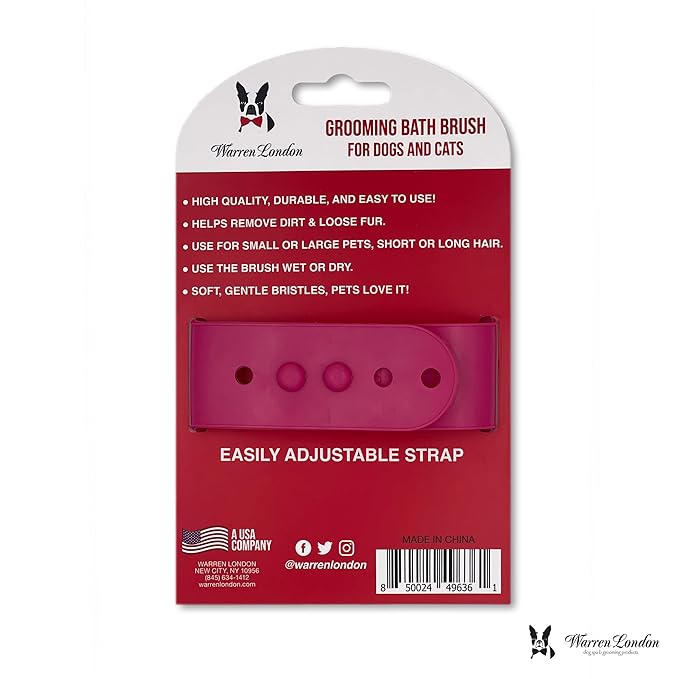 Warren London 2-in-1 Bath & Groom Brush for Dogs & Cats – Red Silicone Scrubber & Applicator for Shampoo, Hydrating Butter or Leave-In Conditioner – Gentle Massaging Grip