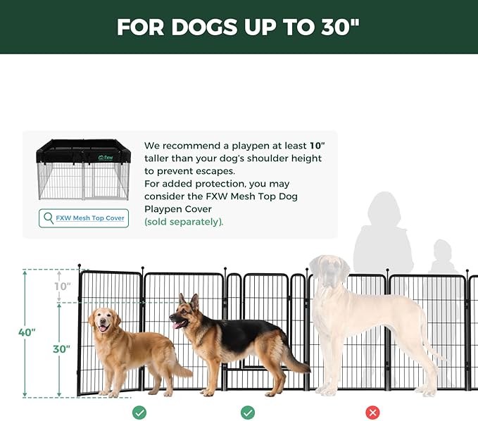 FXW Rollick Unleashed Dog Playpen for Indoor, Yard, RV Camping, 40 inch 16 Panels for Medium and Large Dogs│Patented
