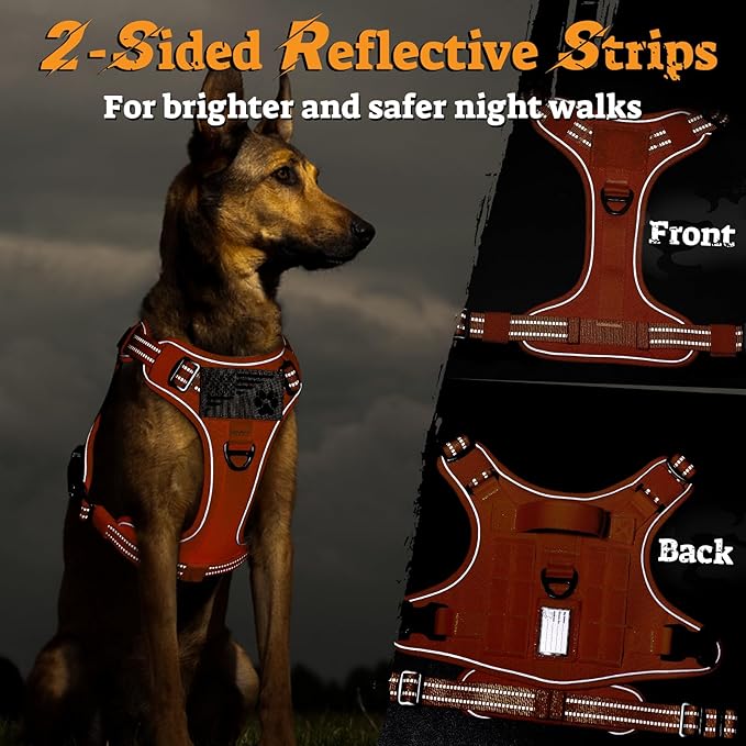 rabbitgoo Dog Harness for Large Dogs No Pull, Tactical Service Pet Vest with Molle and Control Handle, Adjustable and Reflective Military Harness for Easy Walking and Training, Orange, L