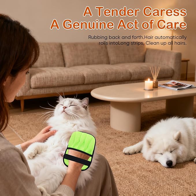 2Pcs Pet Hair Removal Gloves for Cats & Dogs: Upgraded Five-Finger Electrostatic Magic Brush | Reusable Pet Fur Remover Glove for Laundry, Couch, Carpet, Car Seats, Furniture & Clothing (Neon Green)