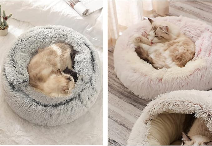 YUDANSI Small Dog Bed Hooded, Cat Cave Bed for Indoor Cats with Covered Hood for Small Dogs Cats Puppy, Plush Faux Fur Enclosed Nest(pink-26'')