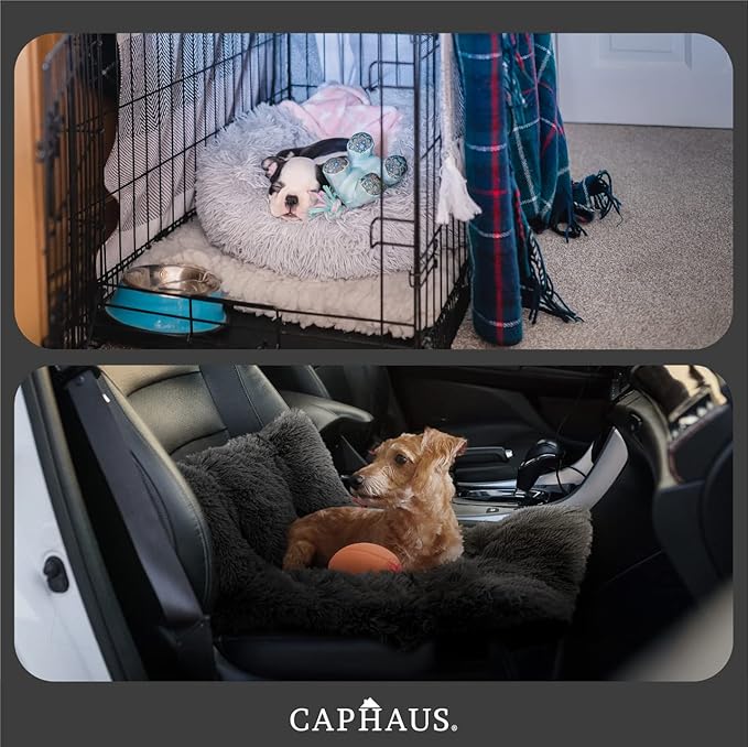 CAPHAUS 24/30 Inch Calming Donut Pet Bed for Small/Medium Cats and Dogs, Anti-Slip Bottom, Washable, Anti-Anxiety Fluffy Round Cat Bed, Indoor Shaggy Cuddler Cotton Candy Brown, Light Gray, Pink Bed