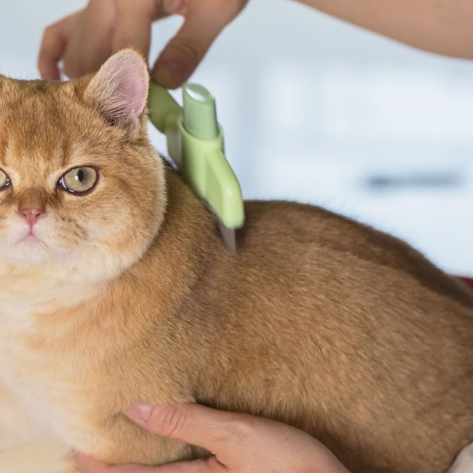 Cat Deshedding Comb, 2 Pcs Pet Hair Removal Tools for Cat/Dog with Two Layered Teeth, Portable Shedding & Grooming Supplies with Release Button for Long/Short Hair Indoor Cats, Kitten Brush