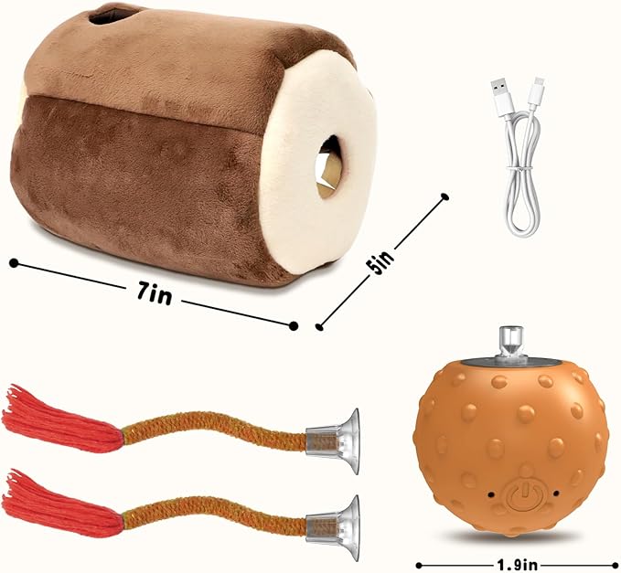 Interactive Cat Toys for Indoor Cats,Hide n Seek Automatic Cat Ball in Plush Burrow,Mouse Squeaky for Stimulating, Rechargeable, Motion Activated,Pop Play Cat Puzzle Toy