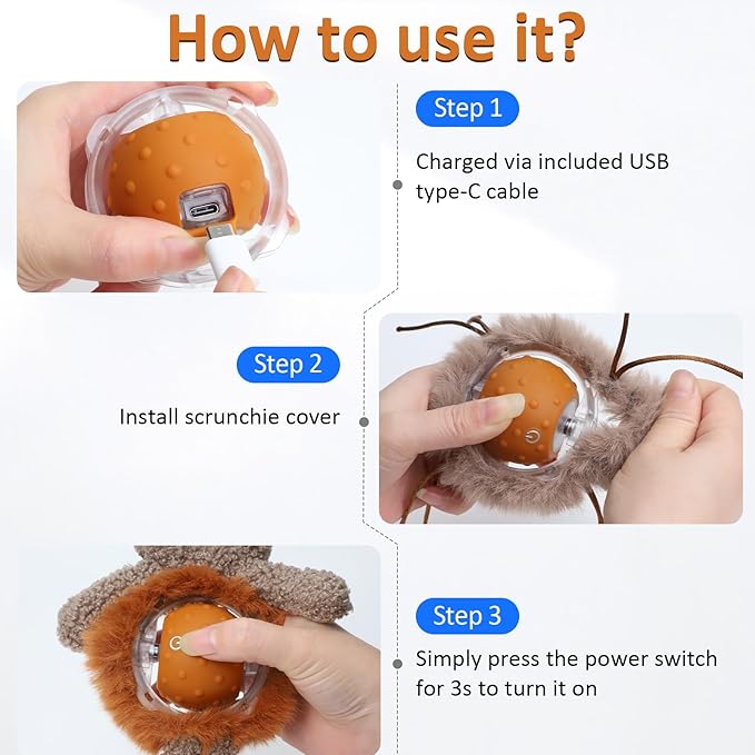 Interactive Cat Toys for Indoor Cats,Fast Moving Ball with Rabbit Cover,Bird Chirping Toy for Bored Indoor Adult Cats,Automatic Kitten Toys,Smart Self Play Ball,Motion Activated, Rechargeable