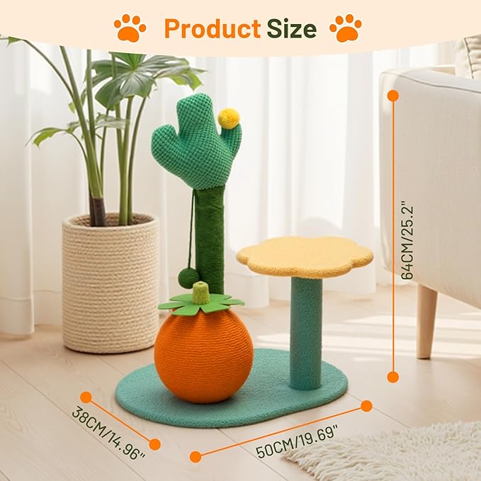 Sisal Scratching Post for Cat Kitten Small Cat Scratcher with Sugar Ball,Interactive Toy,Hanging Ball,Wooden 2 Level Track