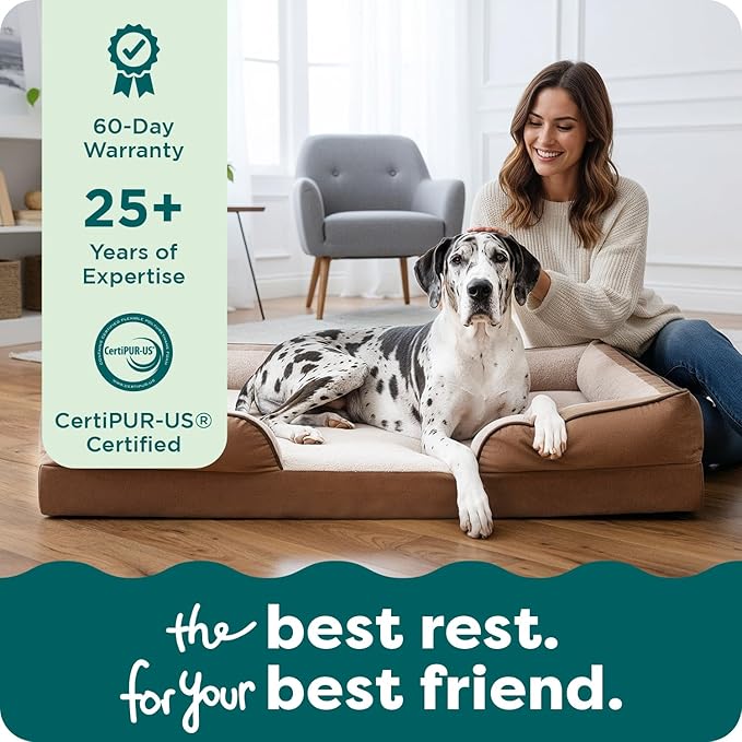 FurHaven Cooling Gel Dog Bed for Large Dogs, Perfect Comfort Sofa Bed with Cool Gel-Top Foam & Solid Orthopedic Foam Base for Joint Support, Washable Cover, Jumbo Plus/XXL, Plush & Velvet, Brownstone