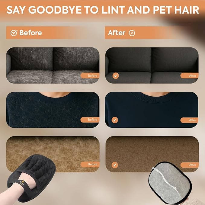 2 Pcs Furcatch Magic glove for pet hair ,dog hair remover mitt efficient pet grooming glove , electrostatic pet hair remover glove for dogs & Cats, pet hair glove for Laundry, Couch, Carpet, Car Seat