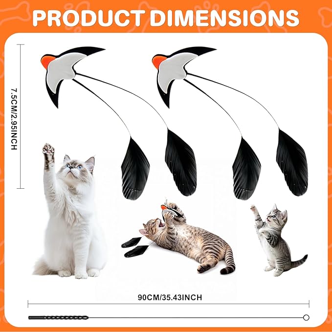 Walfront Cat Teaser Toys – Interactive Bird Toy with Detachable Long‑Tail Swallow, Feather Cat Wand for Indoor Play & Bonding, Realistic Flying Bird Simulation for Active Cats