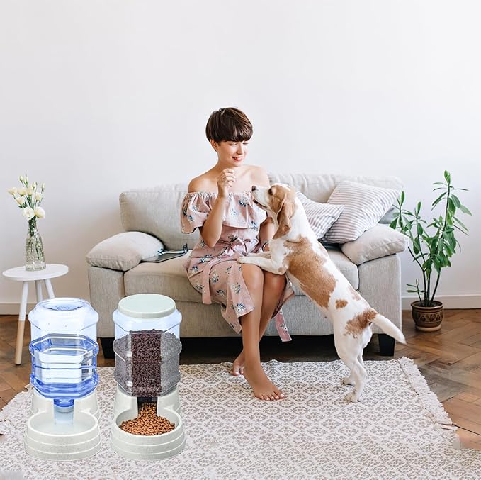2 Pack 6L Automatic Gravity Pet Feeder and Water Dispenser Set, Large Capacity Automatic Dog Feeder and Dog Water Dispenser for Small Medium Dog Pets Puppy Kitten