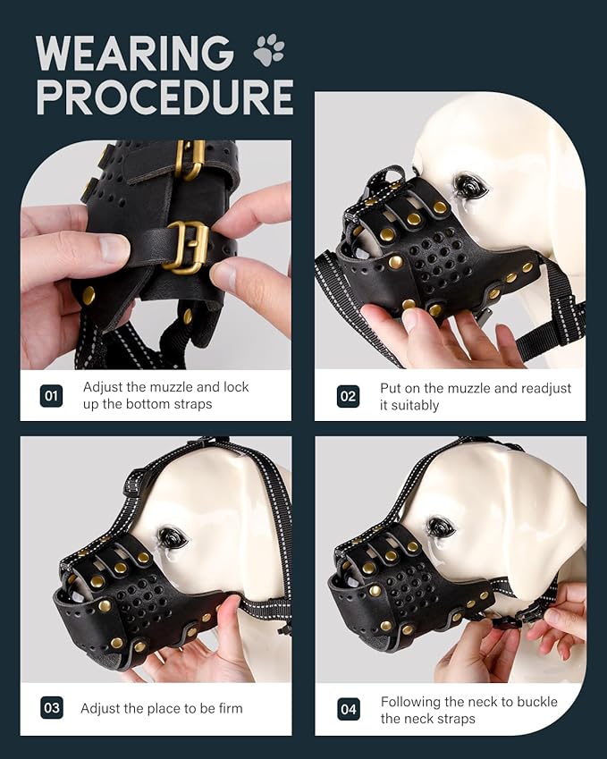 Dog Muzzle, Leather Basket Soft Muzzles Medium Large Breeds, Pitbull Dog Muzzle Amstaff Staffordshire Terrier, German Shepherd Dalmatian Doberman Adjustable (XL)
