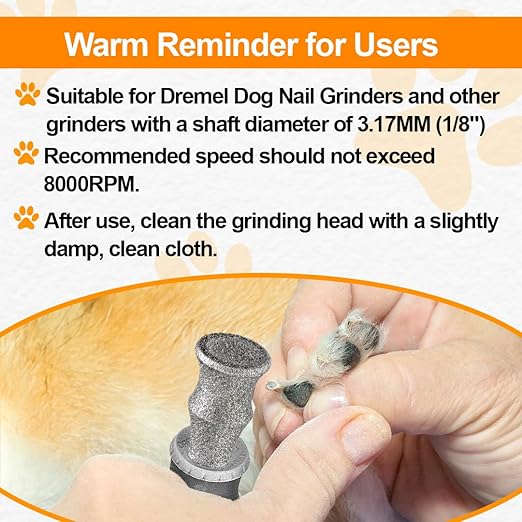 Diamond Rotary Pet Nail Grinder Bits Dog Nail Grinder Replacement Head -5PCS 1/8" Replacement Grinder Wheel for Animals Nail Care(E)