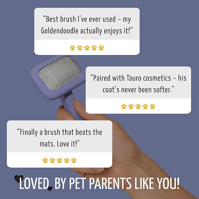 Tauro Pro Line Slicker Brush for Dogs Grooming - Goldendoodle, Poodle & Pomeranian Small Dogs or Cat - Pet Brush for Shedding, Mats or Tangles - Flexible Cushion & Non-Slip Grip (Size S - Purple)