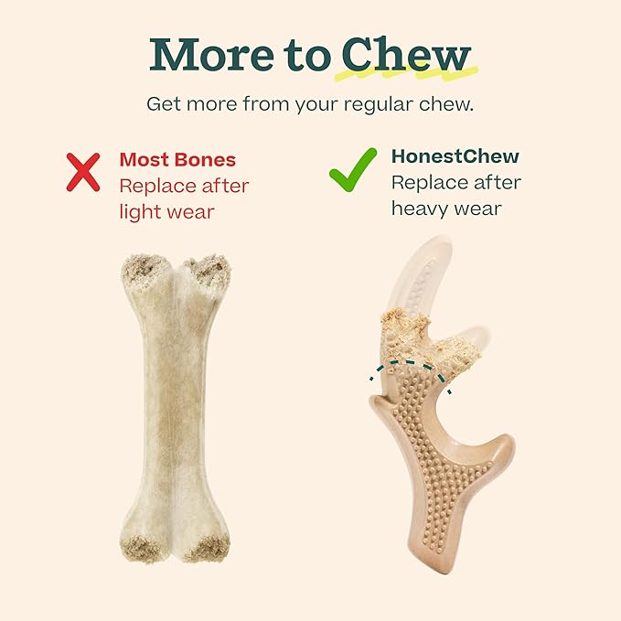WOOF HonestChew Dog Toy Antler - Durable Dog Chew Toy - Made with Natural, Plant-Based Ingredients - Splinter-Resistant - Safer Than Dog Bones - Medium