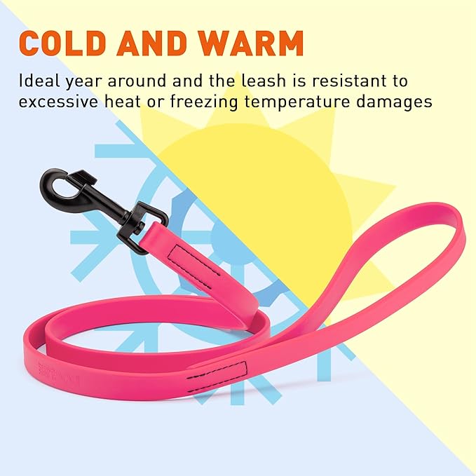 Dogline Biothane Waterproof Dog Leash Strong Coated Nylon Webbing with Black Hardware Odor-Proof Easy to Clean High Performance for Small or Large Dogs Made in USA 4 or 6 ft Lead, Passionfruit Pink
