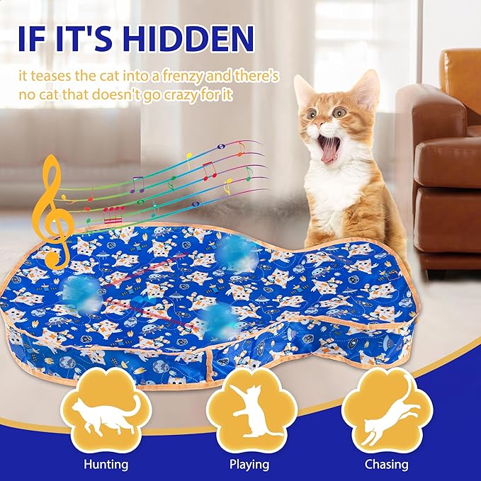 Interactive Cat Toys, Fast Rolling Ball in Play Pocket, Automatic Motion Activated Moving Ball Hide and Seek Mouse Catching Game (Blue)