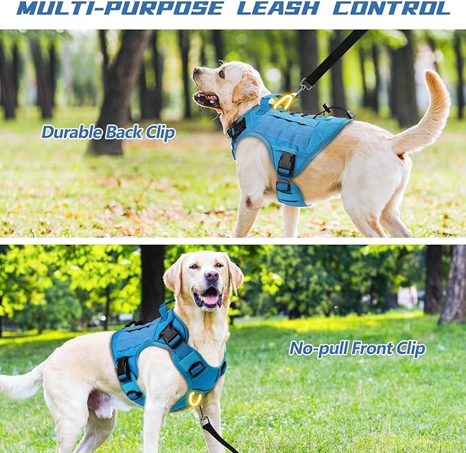 WINGOIN Blue Tactical Dog Harness for Large Dogs, Heavy Duty No Pull Dog Harness with Handle, Adjustable Reflective Military K9 Big Pet Vest for Husky, Doberman, Walking, Training, Hunting (XL)