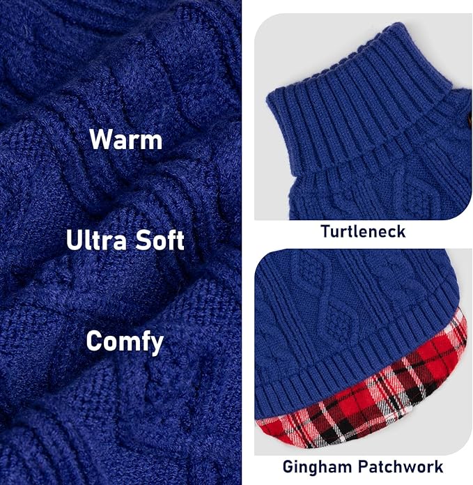 KYEESE Dog Sweater Warm Turtleneck Large Dogs Sweater with Gingham Patchwork Comfy Pet Coat for Fall Winter Cold Weather Soft Pullover Dog Sweaters for Large Dogs