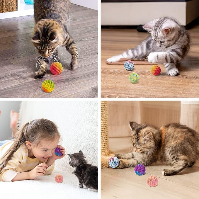 Retro Shaw Cat Toys Balls, Yarn Cat Ball with Bell Inside, Kitten Toys for Indoor Cats Kitty, Interactive Cat Nip Chew Toys for All Pet Breed 6 Pack