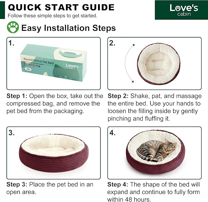 Love's cabin Round Donut Cat and Dog Cushion Bed, 20in Pet Bed for Cats or Small Dogs, Anti-Slip & Water-Resistant Bottom, Super Soft Durable Fabric Pet beds, Washable Luxury Bed Burgundy Stripe