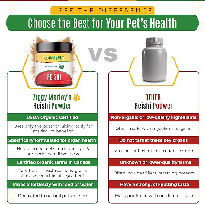 Ziggy Marley's USDA Organic Reishi Mushroom Powder for Dogs & Cats – Support Liver, Kidney & Heart – Fruiting Body Extract, 90 Grams