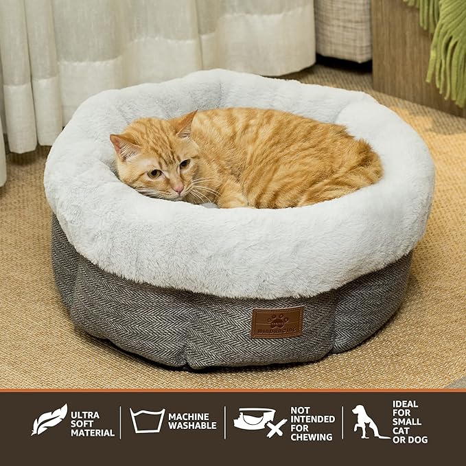 WINDRACING Cat Beds for Indoor Cats, Dog Bed for Small Dogs Breeds, Soft Kennel Bed, Comfy Durable Pet Sleeping Bed, Washable Roun Cat Bed & Non-Slip Bottom, Size 20" L x 20" W x 8" Th