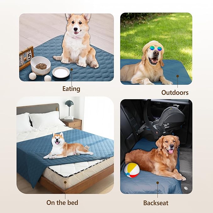 gogobunny 3X Stronger Waterproof Pet Blanket, Scratch Proof Furniture Protector for Dogs Cats, Reversible Cover 30x30 Inch, Dark Blue