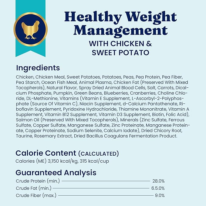 Solid Gold Healthy Weight Management Dry Dog Food for Adult & Senior Dogs - Real Chicken, Probiotics & Omega 3 Fish - Grain Free Dry Dog Food for Healthy Weight & Gut Health - Nutrientboost – 22LB