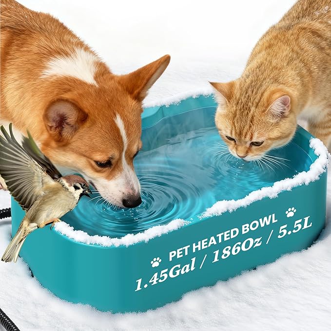 1.45 Gal/5.5L Heated Water Bowl, Extra Large Heated Dog Bowls for Outside, Safety Listed Heated Pet Bowl with Anti-Chew Cord for Dog & Cat Drinking Water in Winter, BPA-Free, Anti-Slip Base(Blue)