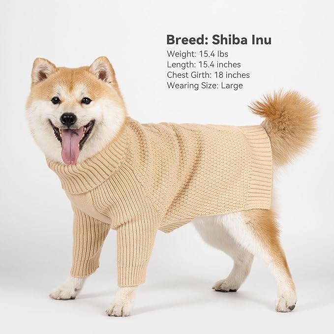 cyeollo Dog Sweater Knitwear with Long Sleeves Turtleneck Pullover Sweaters Fall Winter Dog Clothes Sweaters for Large Dogs, Beige XXXL