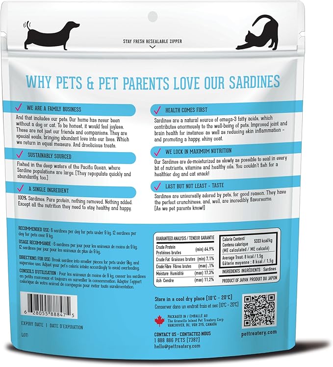 The Granville Island Pet Treatery Sardines for Dogs & Sardines for Cats (7.4 oz, Pack of 1) - Dehydrated Single Ingredient Dog Treats - All Natural Treats, Grain Free – Dog Training Treats