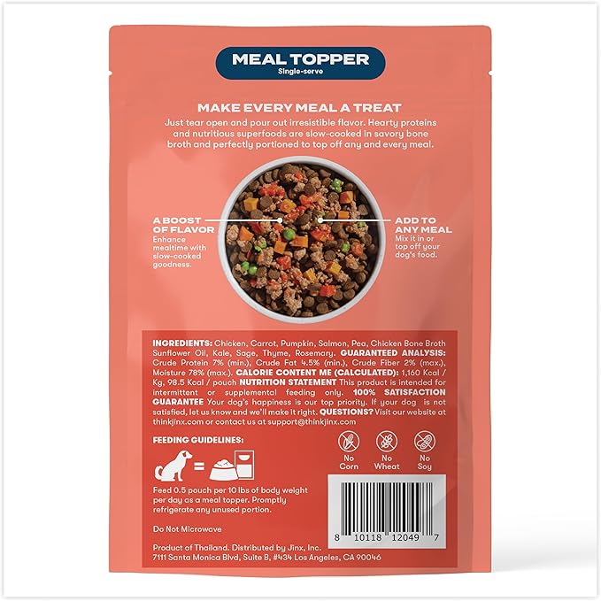 Jinx Salmon Grain Free Wet Dog Food Toppers, Meal or Mix with Dry Dog Food, Made with Real Salmon & Chicken, Bone Broth, No Fillers, Puppy, Adult, Senior, 3oz, 8 Pack