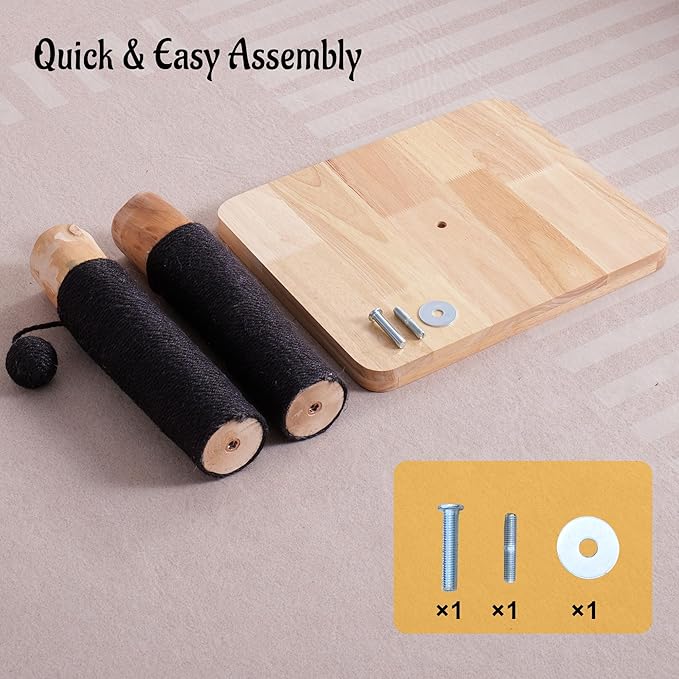 29" Tall Cat Scratching Post for Indoor Cats Adults, Extra-Stable & Natural Solid Wood Scratching Post Sisal Scratcher with Hanging Funny Ball, Black