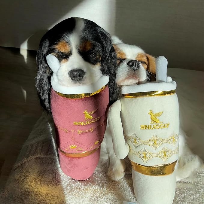 Haute Diggity Dog Holiday Snuggly Cup Plush Dog Toy for Small, Medium & Large Dogs, Interactive Funny Christmas Squeaky Toys, Soft, Durable, Machine-Washable, Safe & Cute Birthday Gift for Dogs, Red