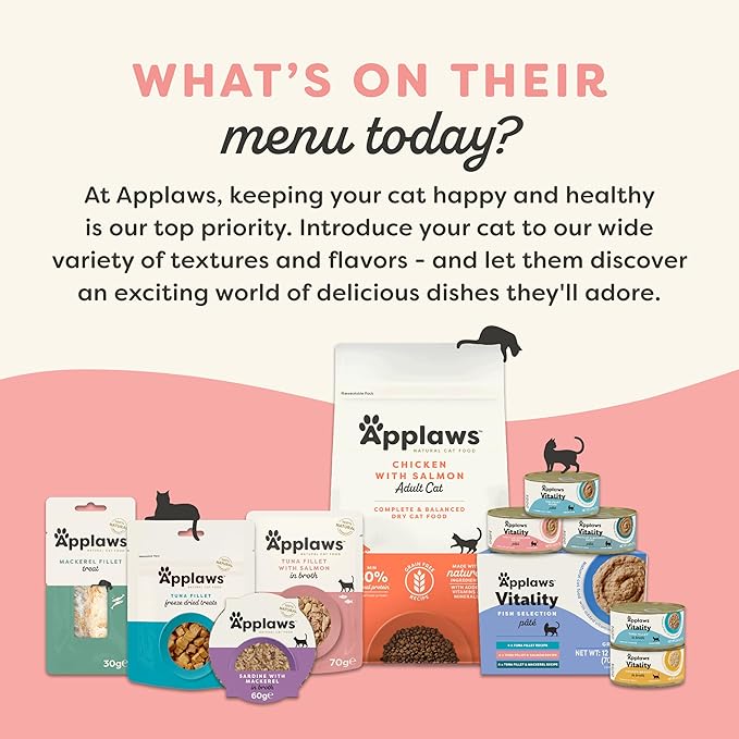 Applaws Vitality Wet Cat Food in Broth, Natural Cat Food with Added Vitamins & Minerals, Grain-Free, Carrageenan Free, Tuna Fillet & Salmon in Broth (24 Count, 2.47 oz Cans)