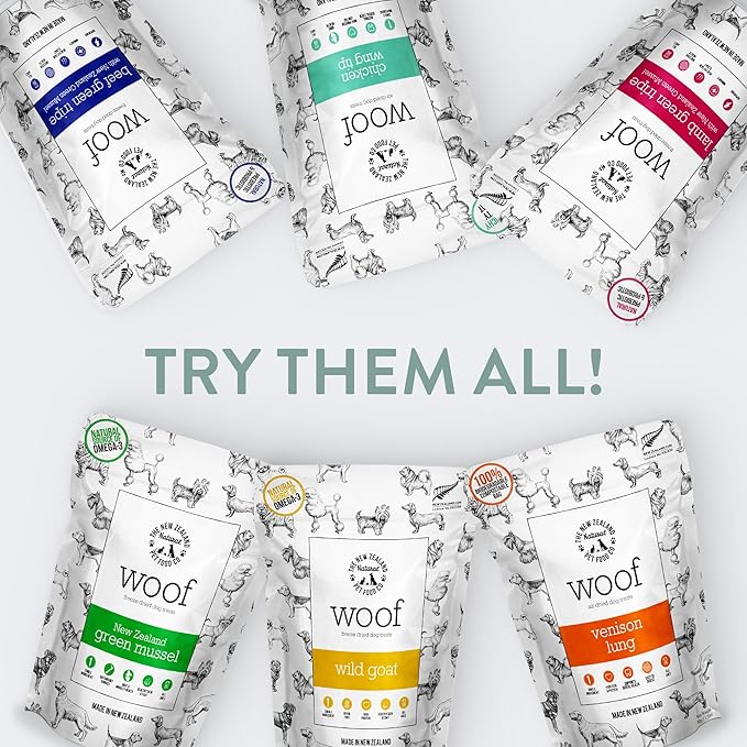 The New Zealand Natural Pet Food Co. WOOF Freeze Dried Dog Treats - High Protein, Small & Large Dog, Natural, Topper, Treat, Green Mussels - 1.76 oz